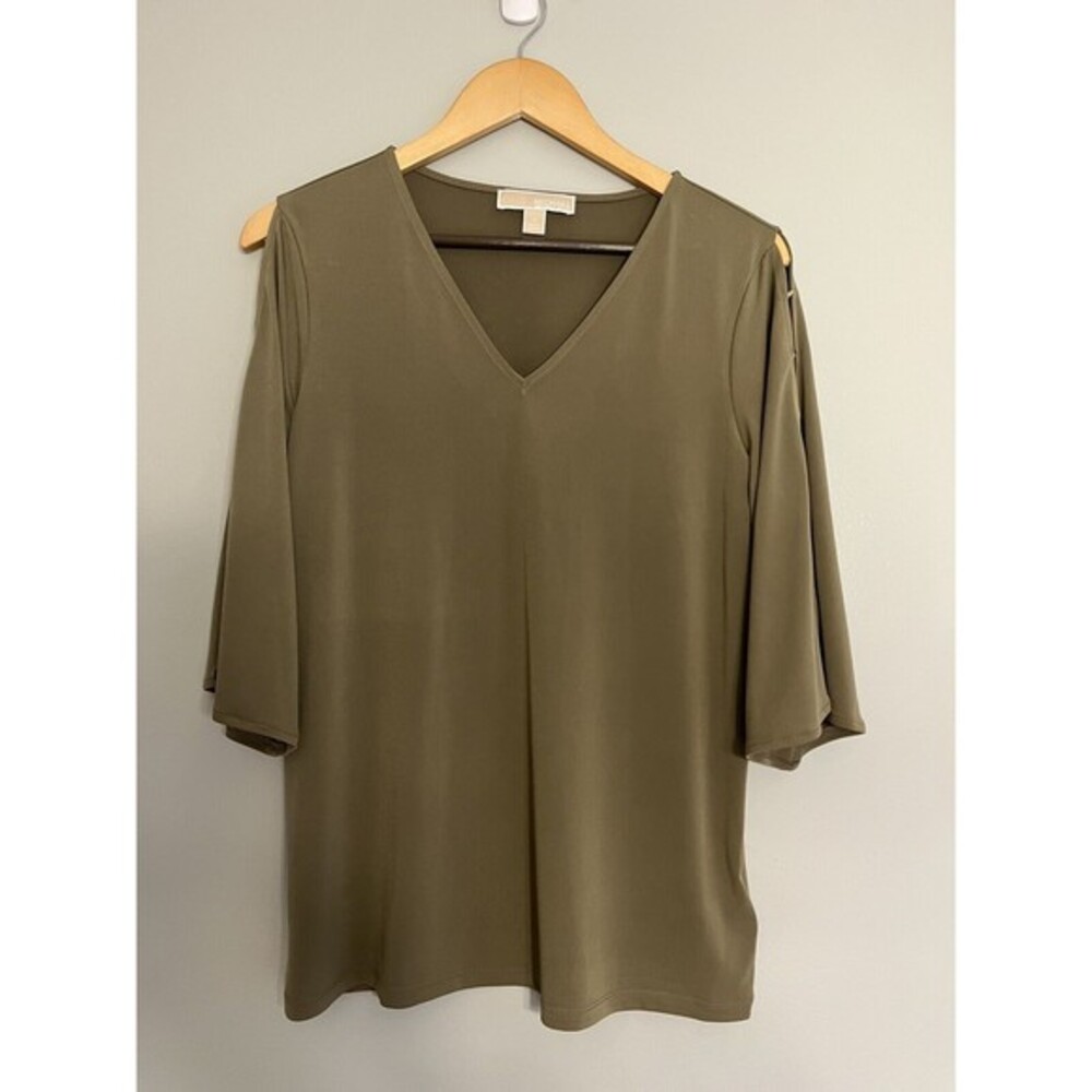 Michael Kors Olive Green 3/4 Ladder Sleeves V Neck Tunic Women’s Medium